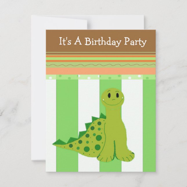 Green Dinosaur Birthday Invitation (Front)