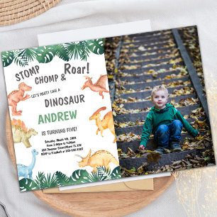 Green Dinosaur Birthday Invitations with photo