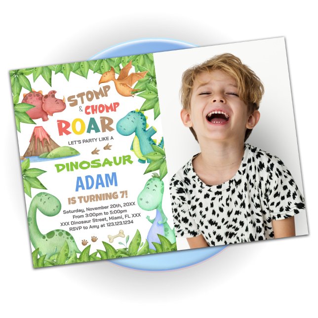 Green Dinosaur Birthday Invitations with photo (Creator Uploaded)
