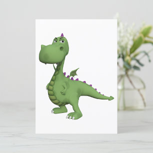 Green Dinosaur Character with Purple Spikes Invitation