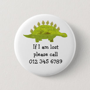 Green dinosaur, Child emergency, saftey 6 Cm Round Badge