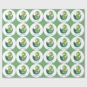 Green Dinosaur Custom Watercolor Happy Birthday Wrapping Paper