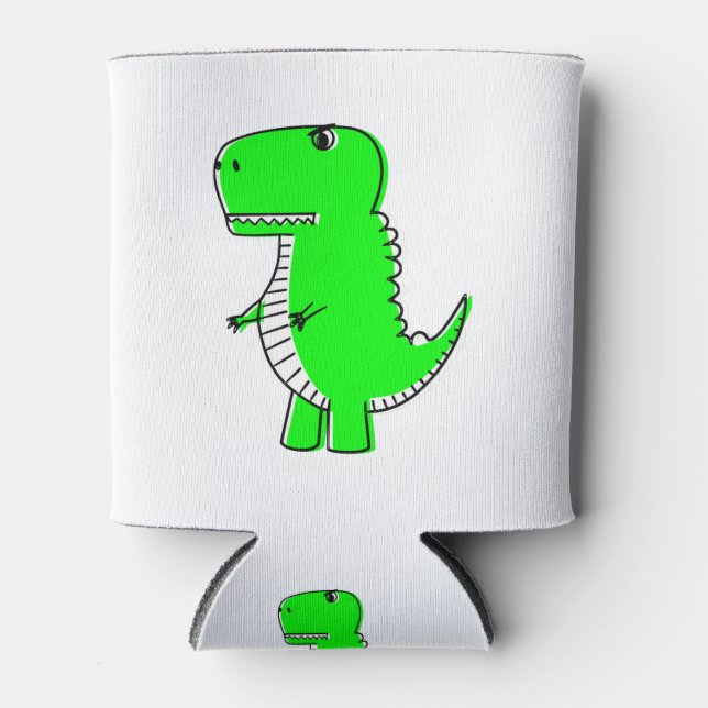 Green Dinosaur Drawing Can Cooler (Front)