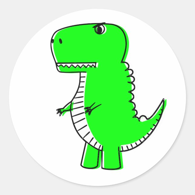 Green Dinosaur Drawing Classic Round Sticker (Front)