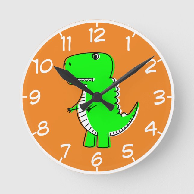 Green Dinosaur Drawing Round Clock (Front)