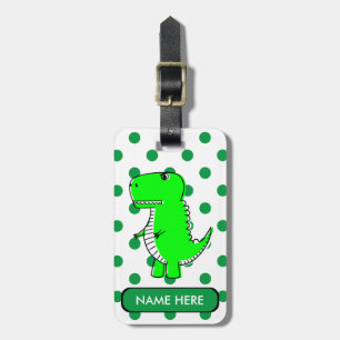 Green Dinosaur Green Polka Dots Custom Name Luggage Tag