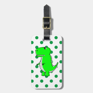 Green Dinosaur Green Polka Dots  Luggage Tag