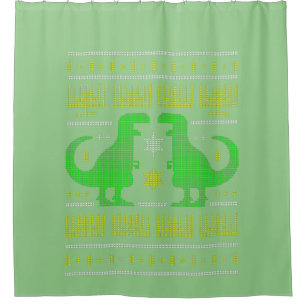 green dinosaur hanukkah ugly sweater shower curtain
