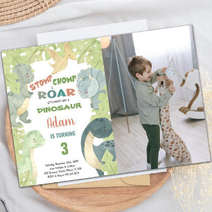 Green Dinosaur Invitations with photo