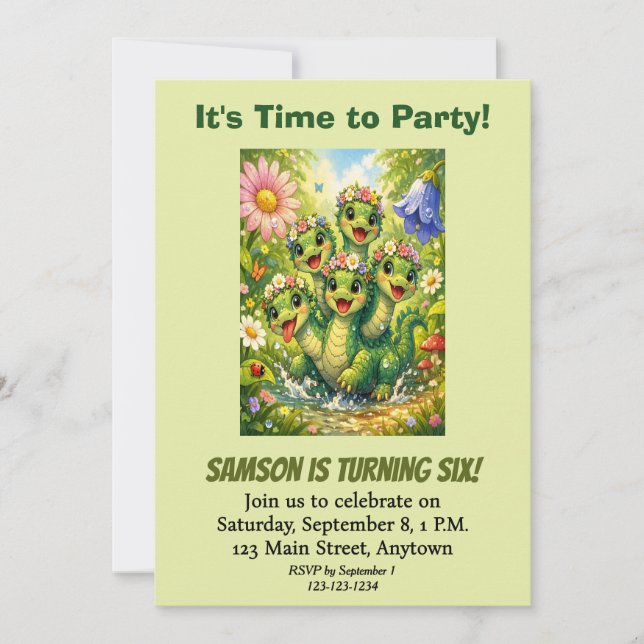 Green Dinosaur Kids Birthday Invitation (Front)