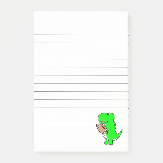Green Dinosaur Loves Football Lined Post-it Notes (Front)