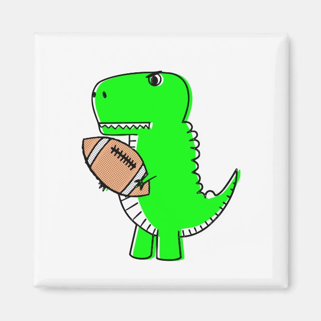 Green Dinosaur Loves Football Magnet (Front)
