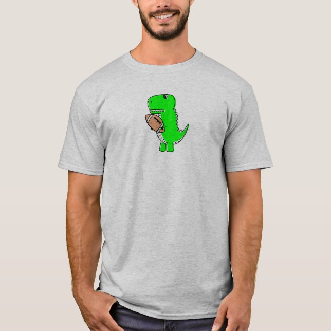 Green Dinosaur Loves Football T-Shirt (Front)