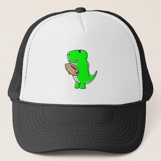 Green Dinosaur Loves Football Trucker Hat (Front)