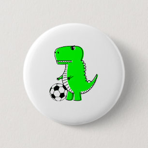 Green Dinosaur Loves Soccer 6 Cm Round Badge