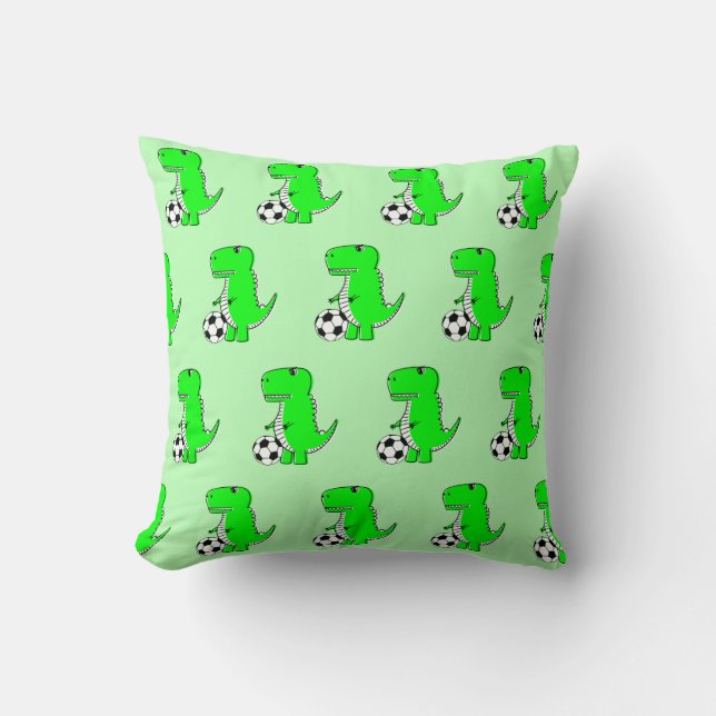 Green Dinosaur Loves Soccer Cartoon Pattern Cushion (Front)