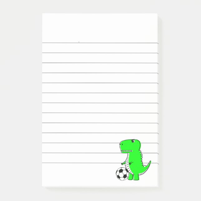 Green Dinosaur Loves Soccer Lined Post-it Notes (Front)