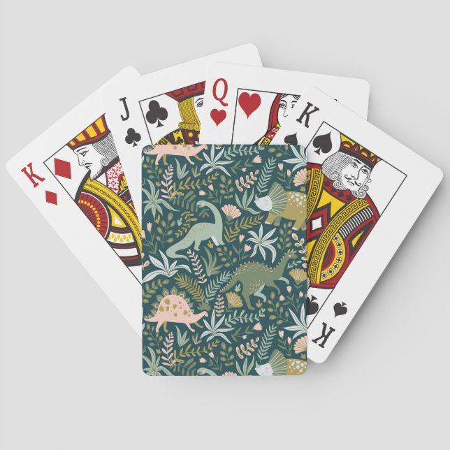 Green Dinosaur Pattern Playing Cards (Back)