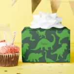 Green Dinosaur Pattern with Kid Name Wrapping Paper<br><div class="desc">Does your little boy or girl love dinosaurs? This custom birthday wrapping paper is perfect! Add a first name in the editable field or remove per your preference. This personalised gift wrap makes a great addition to a birthday or Christmas present for a young fan of prehistoric dinos!</div>