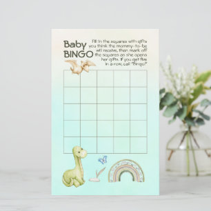 Green Dinosaur Rainbow Baby Shower Baby Bingo Game