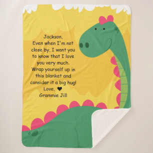 Green Dinosaur Sherpa Blanket with Custom Message