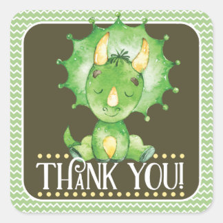 Green Dinosaur Thank You Sticker