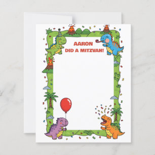 Green Dinosaur Themed Customised Name Mitzvah Note