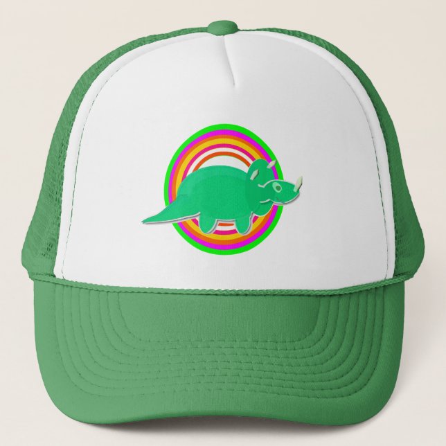 Green Dinosaur Triceratops Trucker Hat (Front)