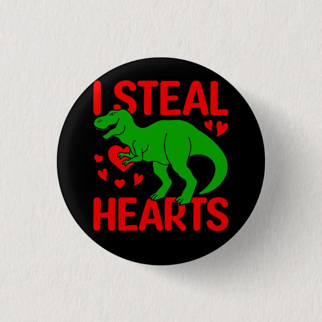 Green Dinosaur Valentine I Steal Hearts 3 Cm Round Badge (Front)