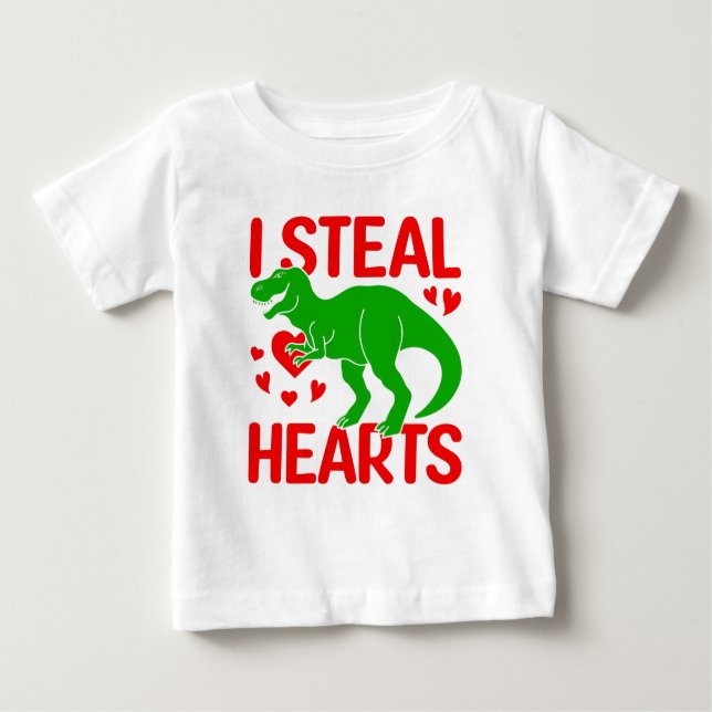 Green Dinosaur Valentine I Steal Hearts Baby T-Shirt (Front)