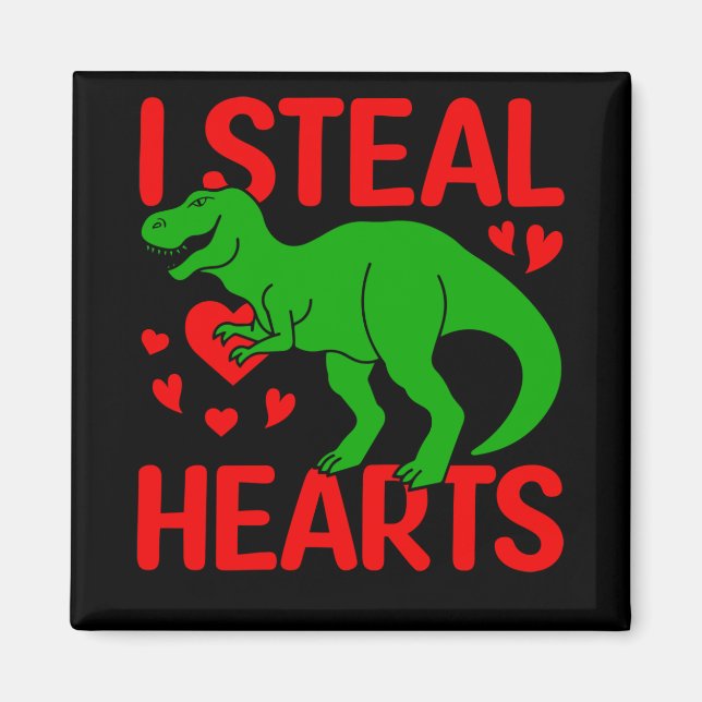 Green Dinosaur Valentine I Steal Hearts Magnet (Front)