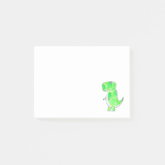 Green Dinosaur Watercolor Drawing Notes (Front)