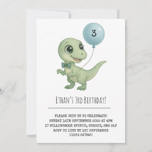 Green Dinosaur with Bow Tie Birthday Invitation