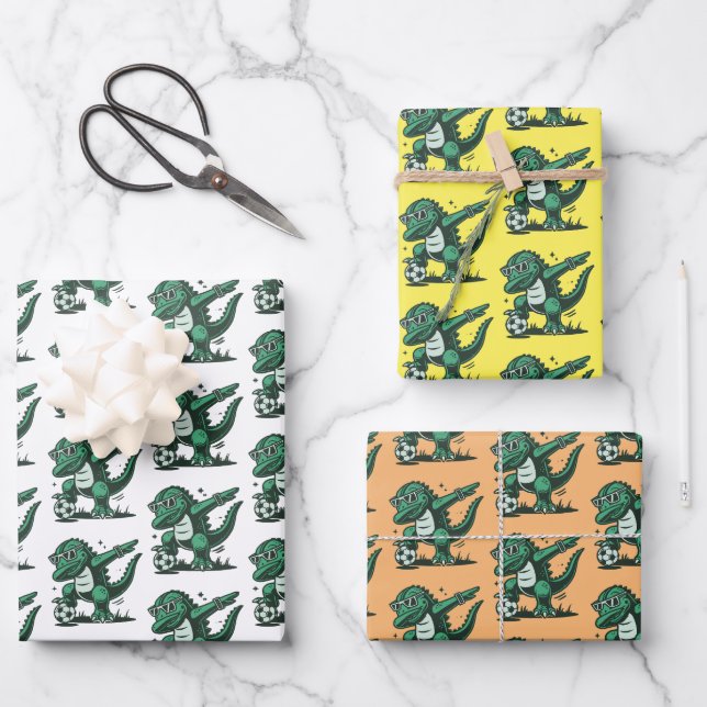Green Dinosaur Wrapping Paper Sheet (Front)