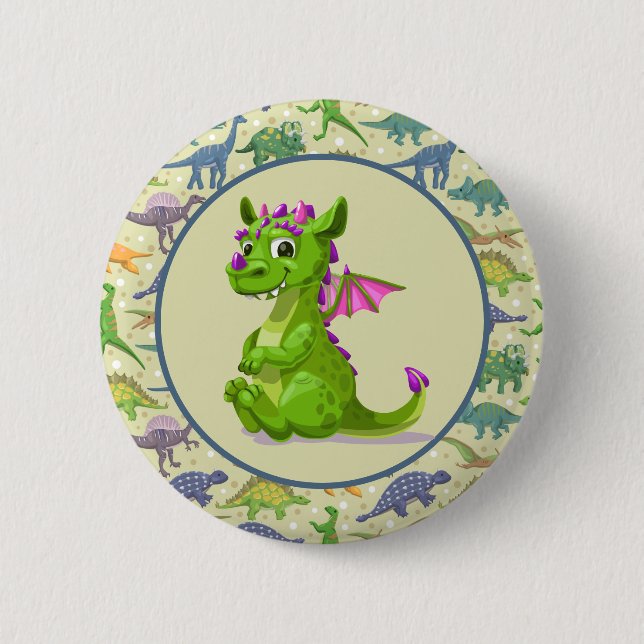 Green Dinosaurs  6 Cm Round Badge (Front)