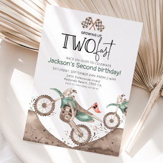Green Dirt Bike 2nd birthday - Growing up two fast Invitation