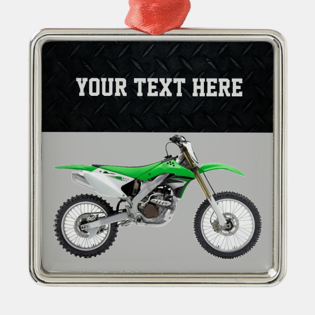 Green Dirt Bike Sports Boy Christmas Boy Metal Tree Decoration (Front)