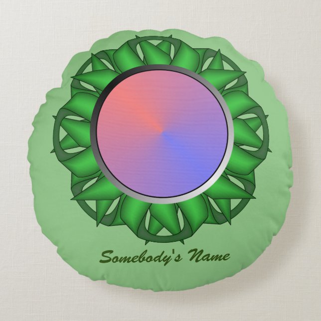 Green Disc Ribbon by Kenneth Yoncich Round Cushion (Front)