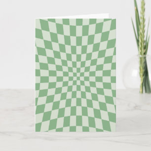 Green Distorted Checkerboard Pattern Card