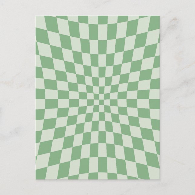 Green Distorted Checkerboard Pattern Postcard (Front)