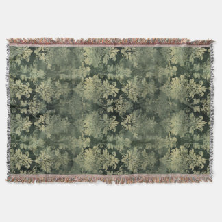 Green Distressed Damask Pattern Throw Blanket