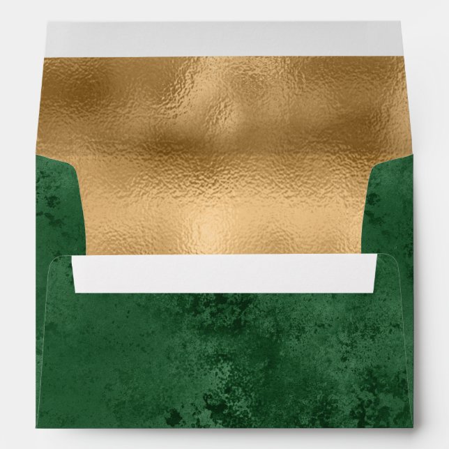 Green Distressed Gold Self Addressed Wedding Envelope (Back (Bottom))