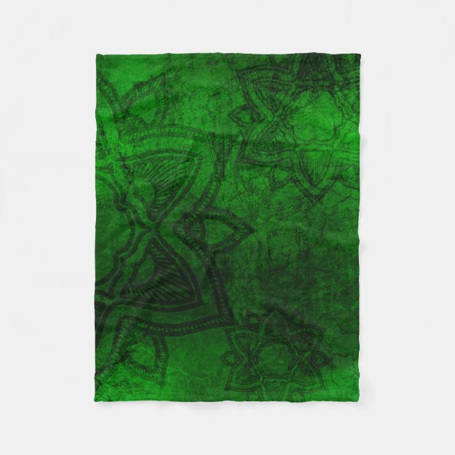 Green Distressed Mandala Design Fleece Blanket (Front)