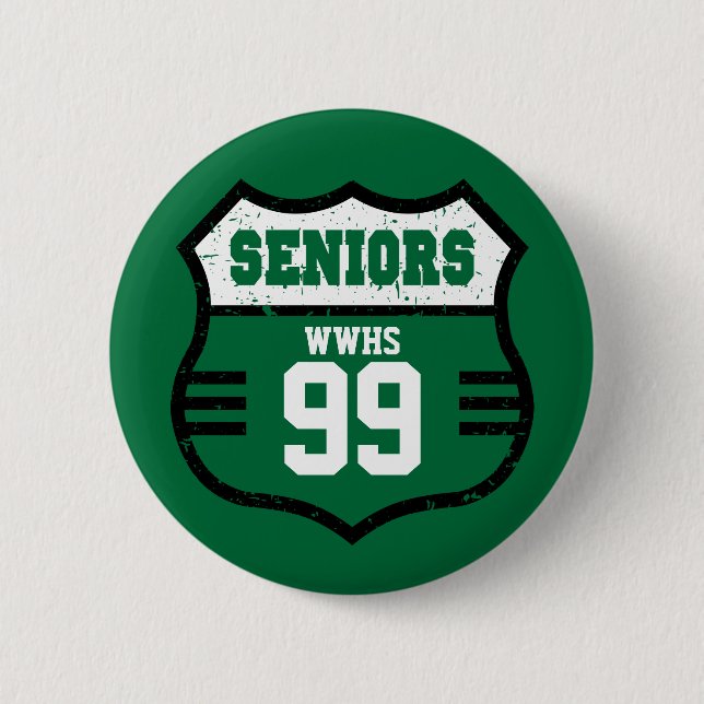 Green Distressed Seniors Road Sign 6 Cm Round Badge (Front)
