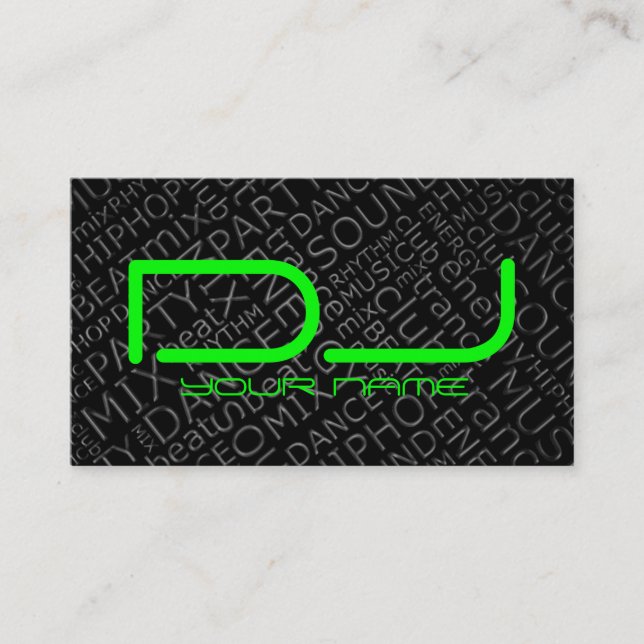 Green DJ Business Card with Cool Background (Front)