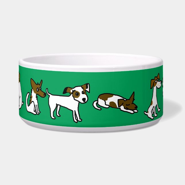 Green Dog Bowl With Jack Russell Cartoon (Front)
