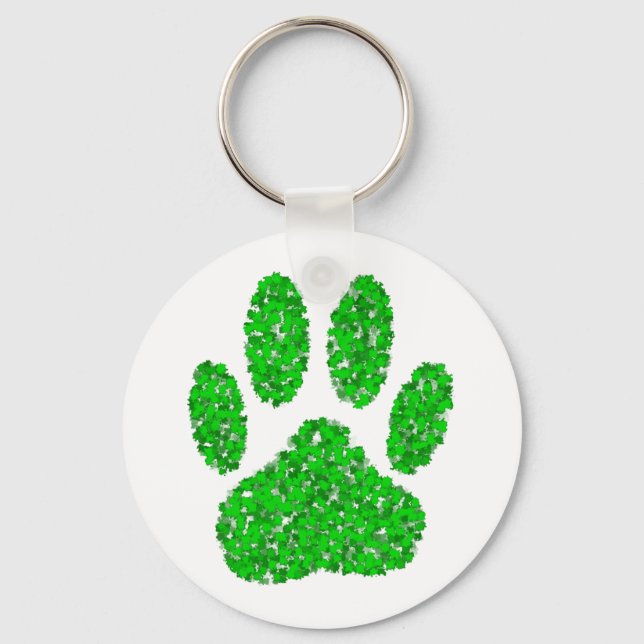 Green Dog Paw Print Key Ring (Front)