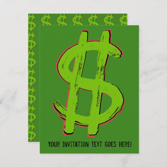 Green Dollar Sign Invitation (Front/Back)