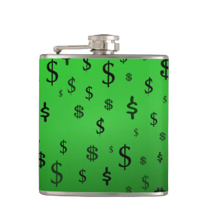 Green Dollar Sign Money Hip Flask