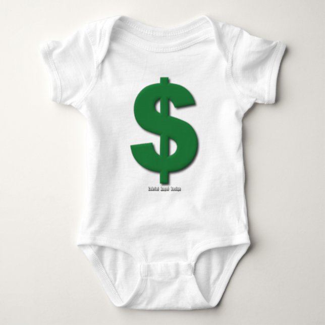 Green Dollar Sign with Beveled Style Baby Bodysuit (Front)